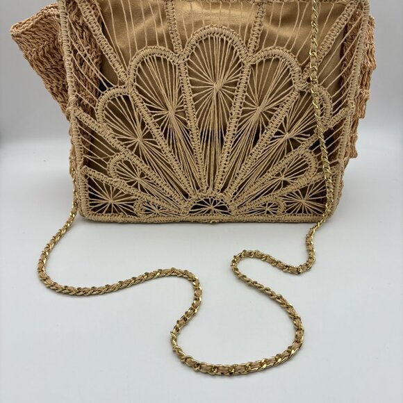 NWT House Of Harlow 1960 Hand Woven Raffia Hand Bag Purse Gold Crossbody Strap - Picture 9 of 9